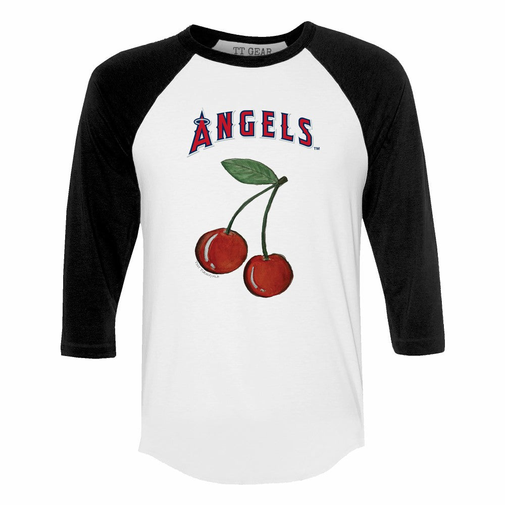 Los Angeles Angels Tiny Turnip Women's Cherries 3/4-Sleeve Raglan Baseball T-Shirt - White T-shirts