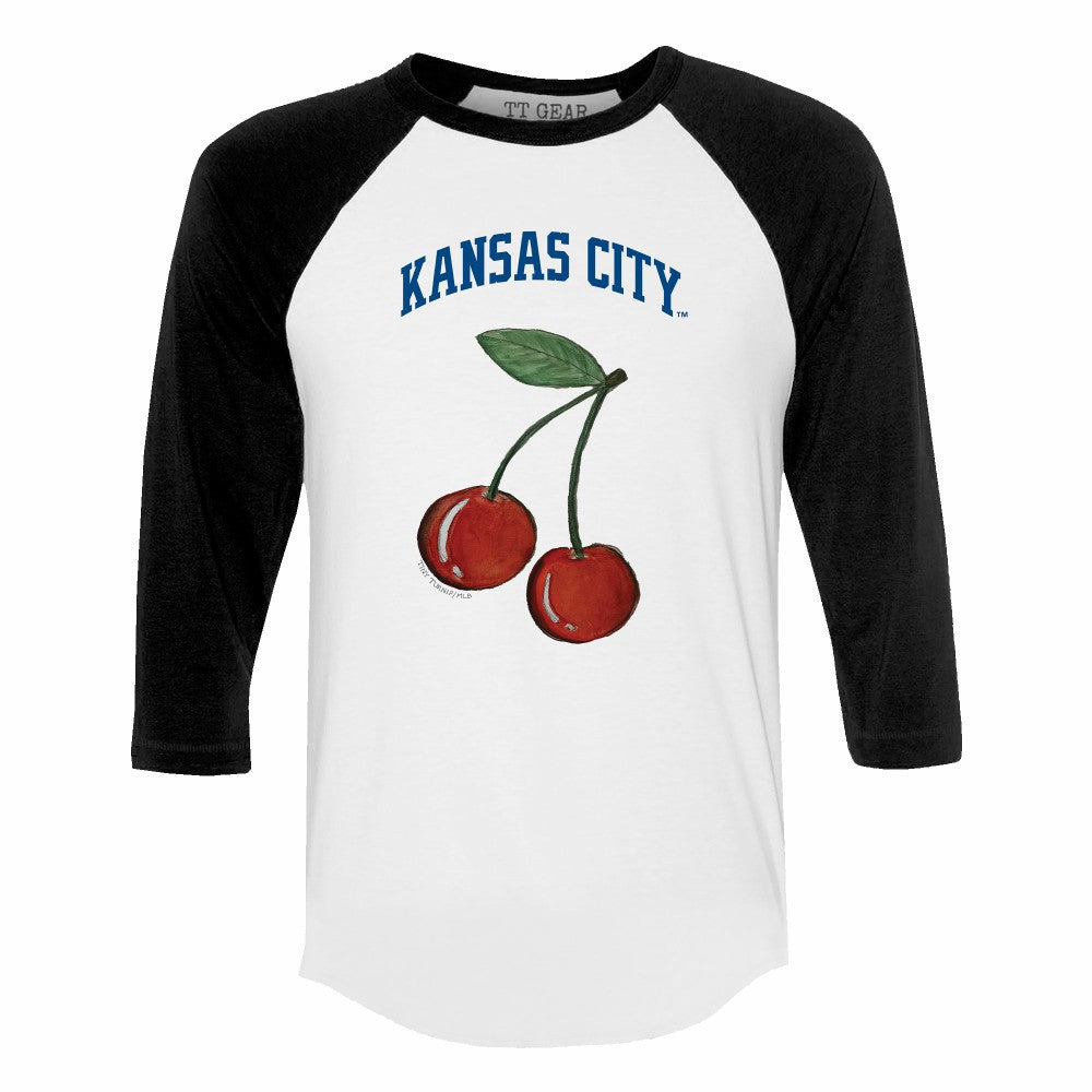 Kansas City Royals Tiny Turnip Women's Cherries 3/4-Sleeve Raglan Baseball T-Shirt - White T-shirts