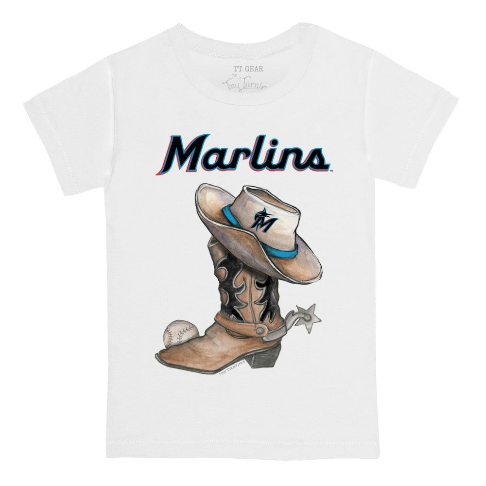 Miami Marlins Tiny Turnip Youth Cowboy Boot T-Shirt - White T-shirts