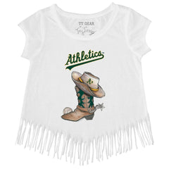 Athletics Tiny Turnip Girls Youth Cowboy Boot Fringe T-Shirt - White T-shirts
