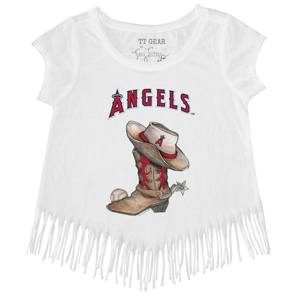 Los Angeles Angels Tiny Turnip Girls Youth Cowboy Boot Fringe T-Shirt - White T-shirts