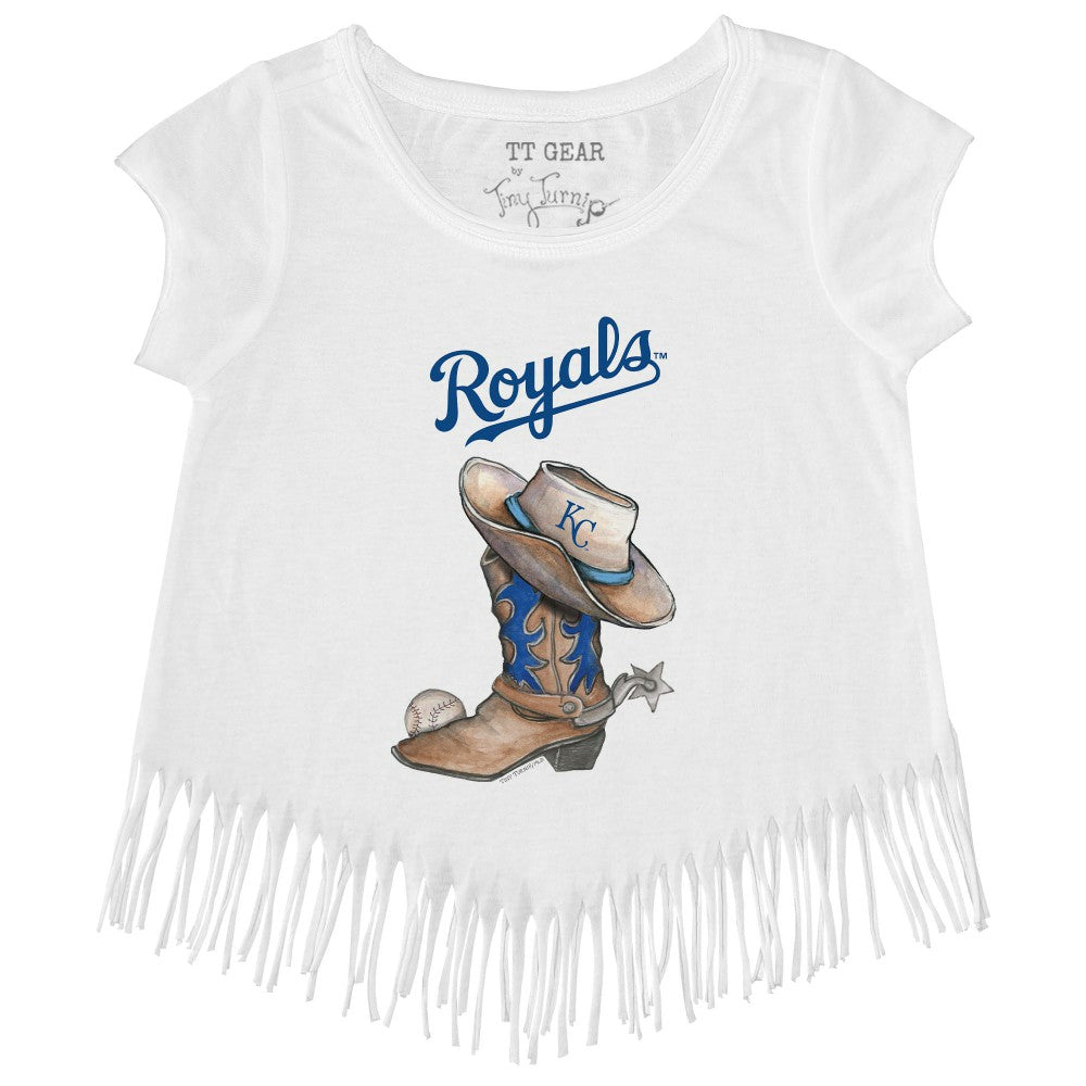Kansas City Royals Tiny Turnip Girls Youth Cowboy Boot Fringe T-Shirt - White T-shirts