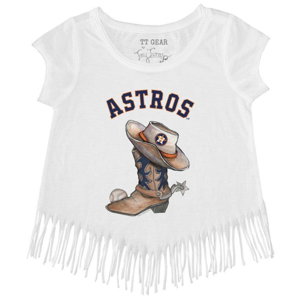 Houston Astros Tiny Turnip Girls Youth Cowboy Boot Fringe T-Shirt - White T-shirts