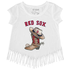 Boston Red Sox Tiny Turnip Girls Youth Cowboy Boot Fringe T-Shirt - White T-shirts