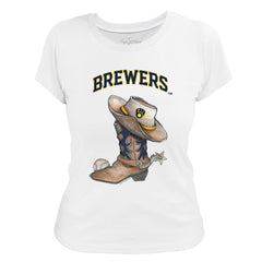 Milwaukee Brewers Tiny Turnip Women's Cowboy Boot T-Shirt - White T-shirts