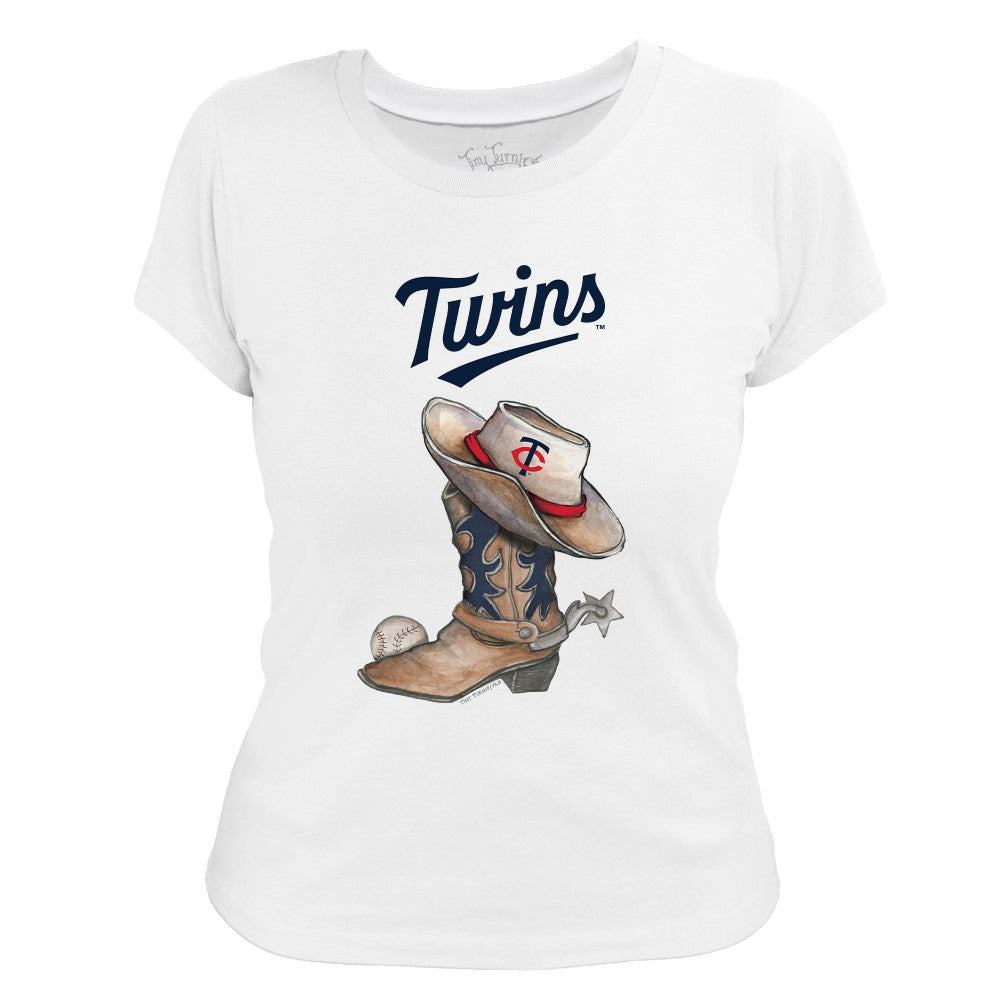 Minnesota Twins Tiny Turnip Women's Cowboy Boot T-Shirt - White T-shirts