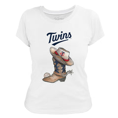 Minnesota Twins Tiny Turnip Women's Cowboy Boot T-Shirt - White T-shirts