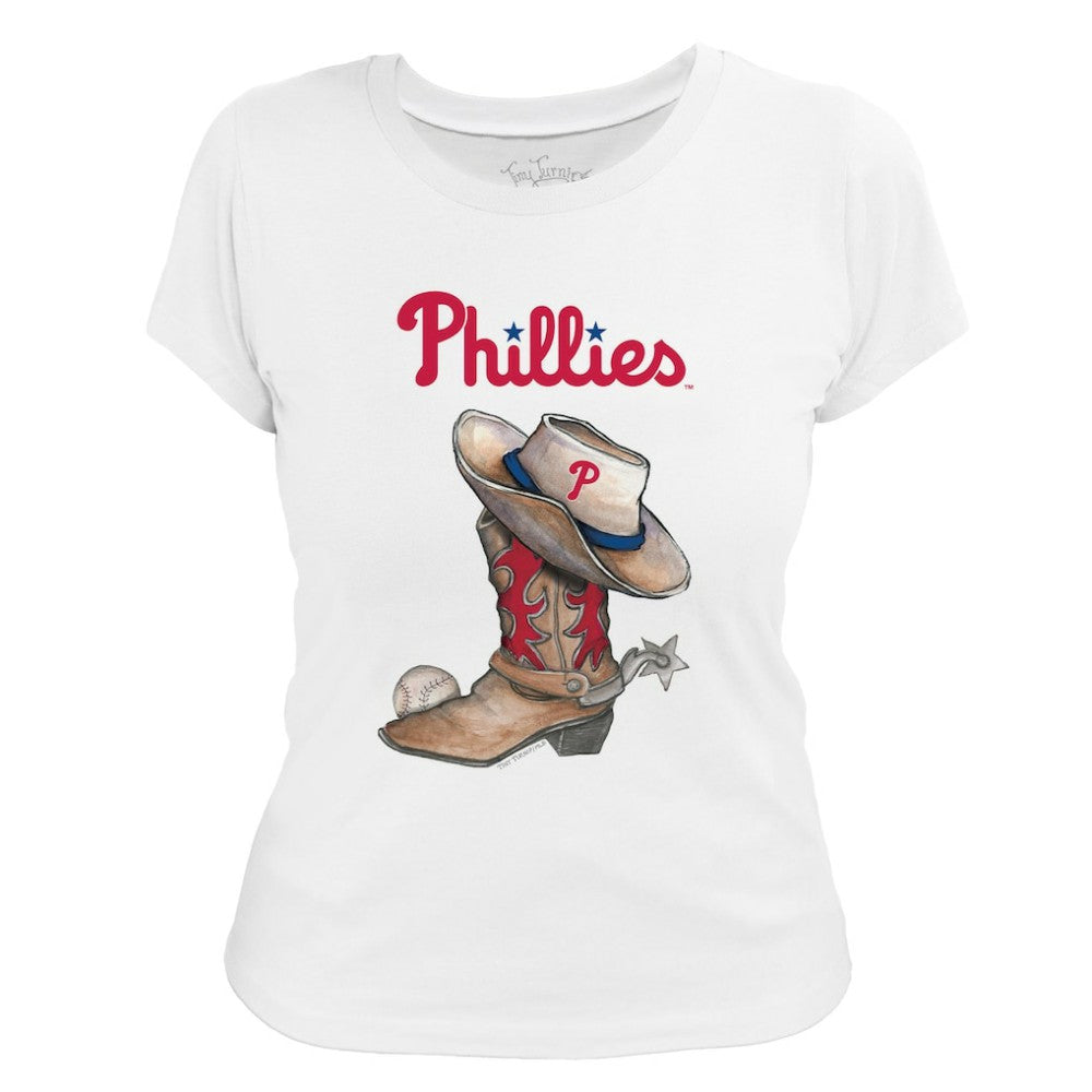 Philadelphia Phillies Tiny Turnip Women's Cowboy Boot T-Shirt - White T-shirts