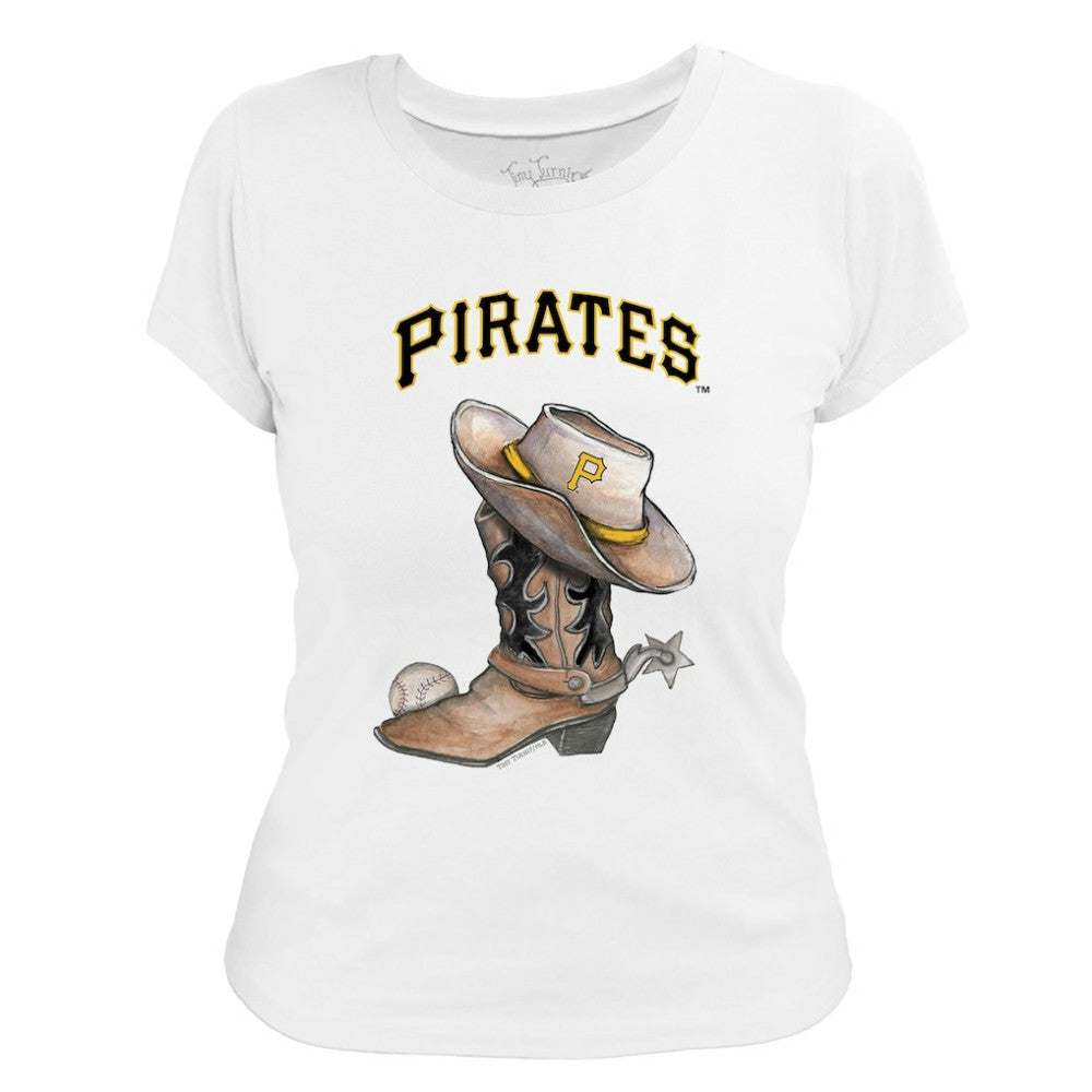 Pittsburgh Pirates Tiny Turnip Women's Cowboy Boot T-Shirt - White T-shirts