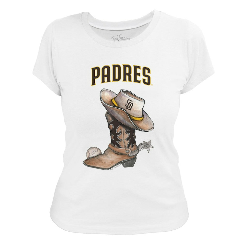 San Diego Padres Tiny Turnip Women's Cowboy Boot T-Shirt - White T-shirts