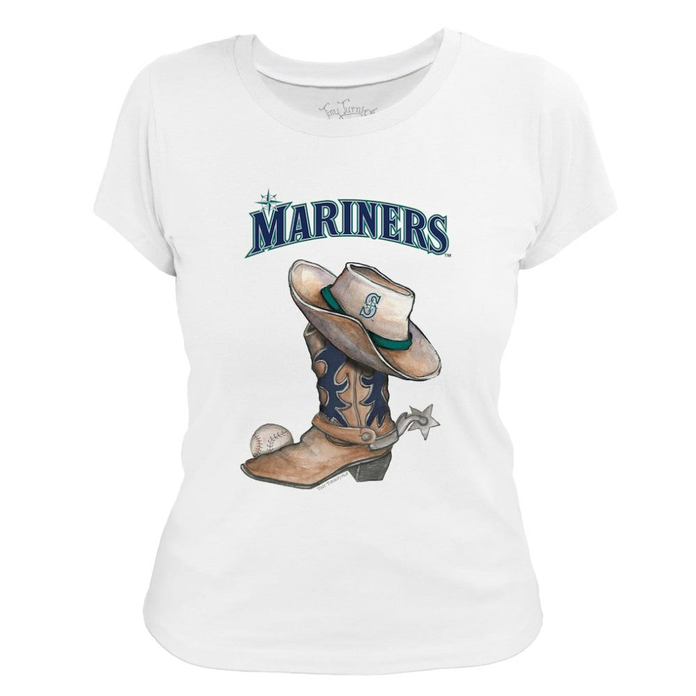 Seattle Mariners Tiny Turnip Women's Cowboy Boot T-Shirt - White T-shirts