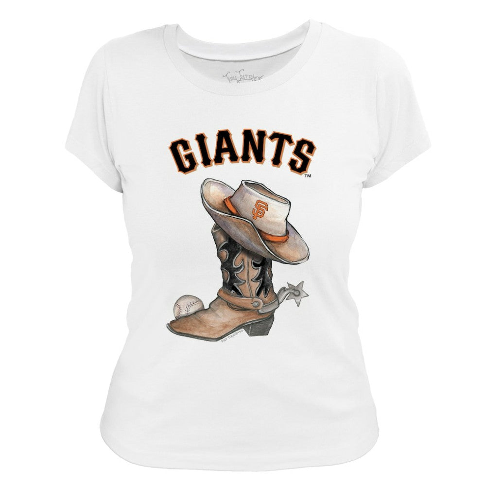 San Francisco Giants Tiny Turnip Women's Cowboy Boot T-Shirt - White T-shirts