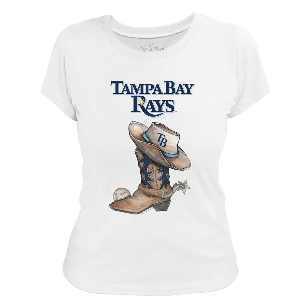 Tampa Bay Rays Tiny Turnip Women's Cowboy Boot T-Shirt - White T-shirts