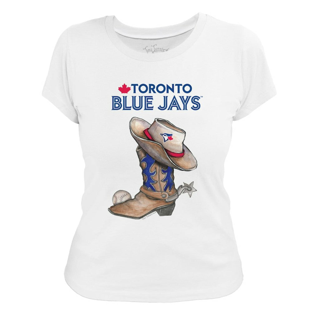 Toronto Blue Jays Tiny Turnip Women's Cowboy Boot T-Shirt - White T-shirts