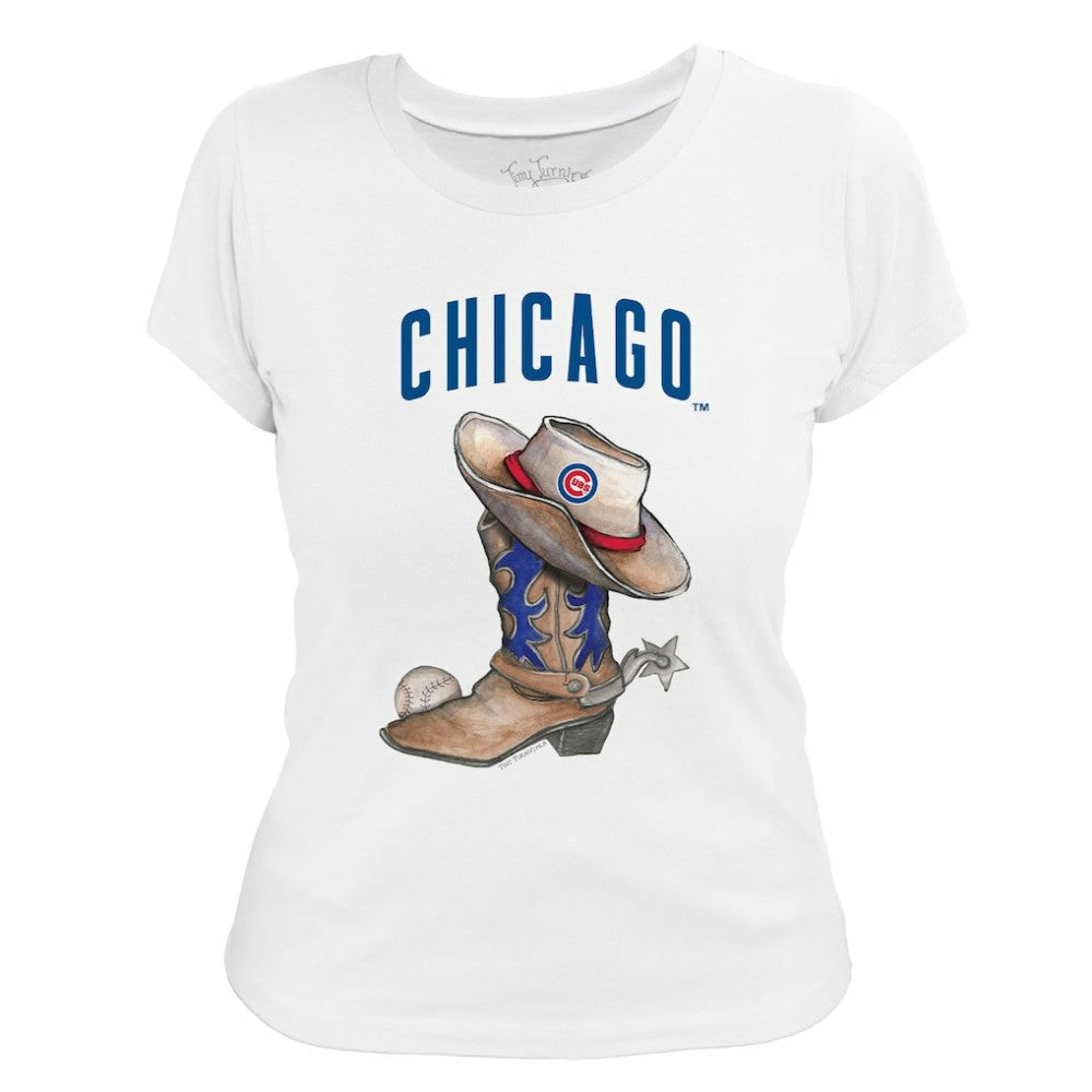 Chicago Cubs Tiny Turnip Women's Cowboy Boot T-Shirt - White T-shirts