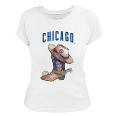 Chicago Cubs Tiny Turnip Women's Cowboy Boot T-Shirt - White T-shirts