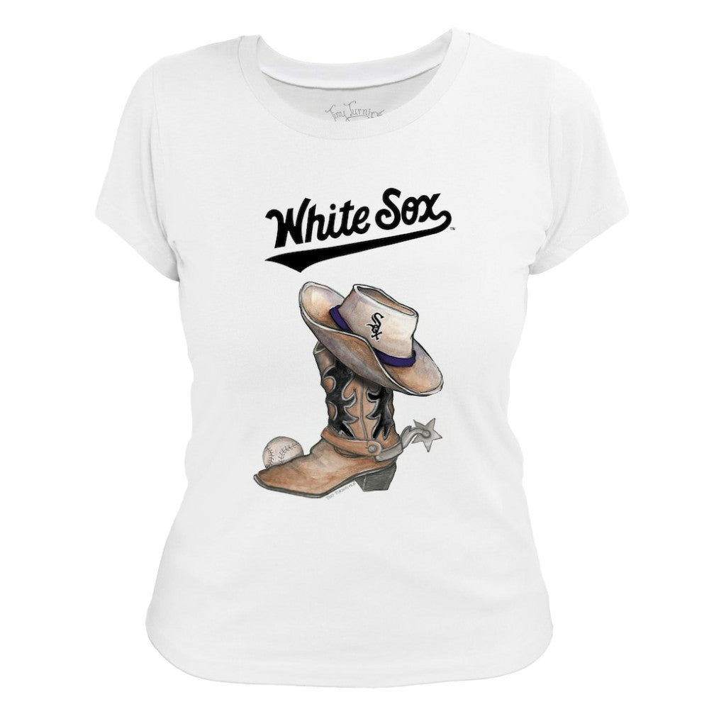 Chicago White Sox Tiny Turnip Women's Cowboy Boot T-Shirt - White T-shirts