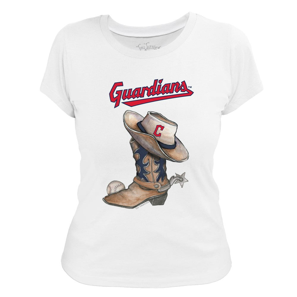 Cleveland Guardians Tiny Turnip Women's Cowboy Boot T-Shirt - White T-shirts