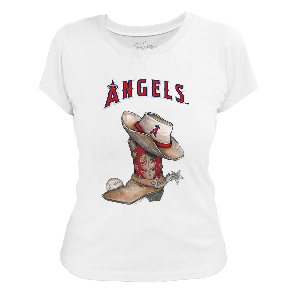 Los Angeles Angels Tiny Turnip Women's Cowboy Boot T-Shirt - White T-shirts