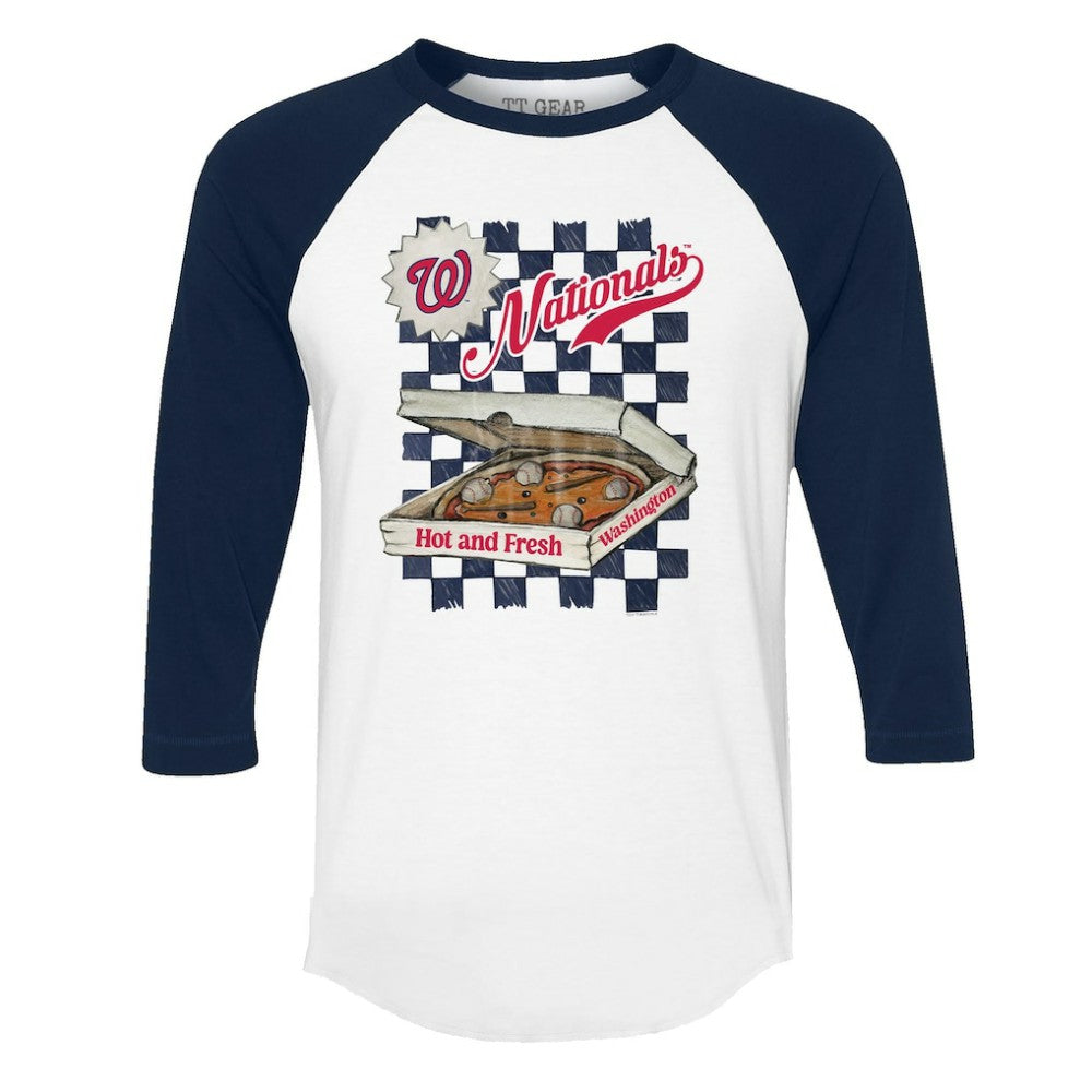Washington Nationals Tiny Turnip Women's Pizza 3/4-Sleeve Raglan Baseball T-Shirt - White/Navy T-shirts