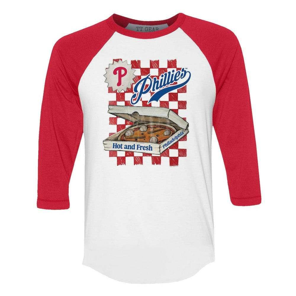 Philadelphia Phillies Tiny Turnip Women's Pizza 3/4-Sleeve Raglan Baseball T-Shirt - White/Red T-shirts