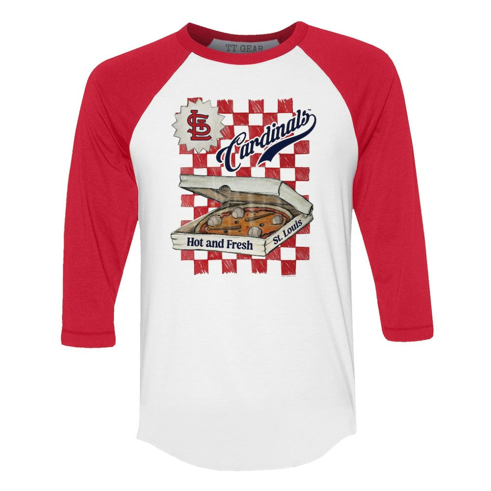 St. Louis Cardinals Tiny Turnip Women's Pizza 3/4-Sleeve Raglan Baseball T-Shirt - White/Red T-shirts