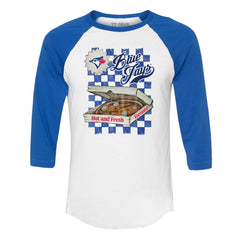 Toronto Blue Jays Tiny Turnip Women's Pizza 3/4-Sleeve Raglan Baseball T-Shirt - White/Royal T-shirts
