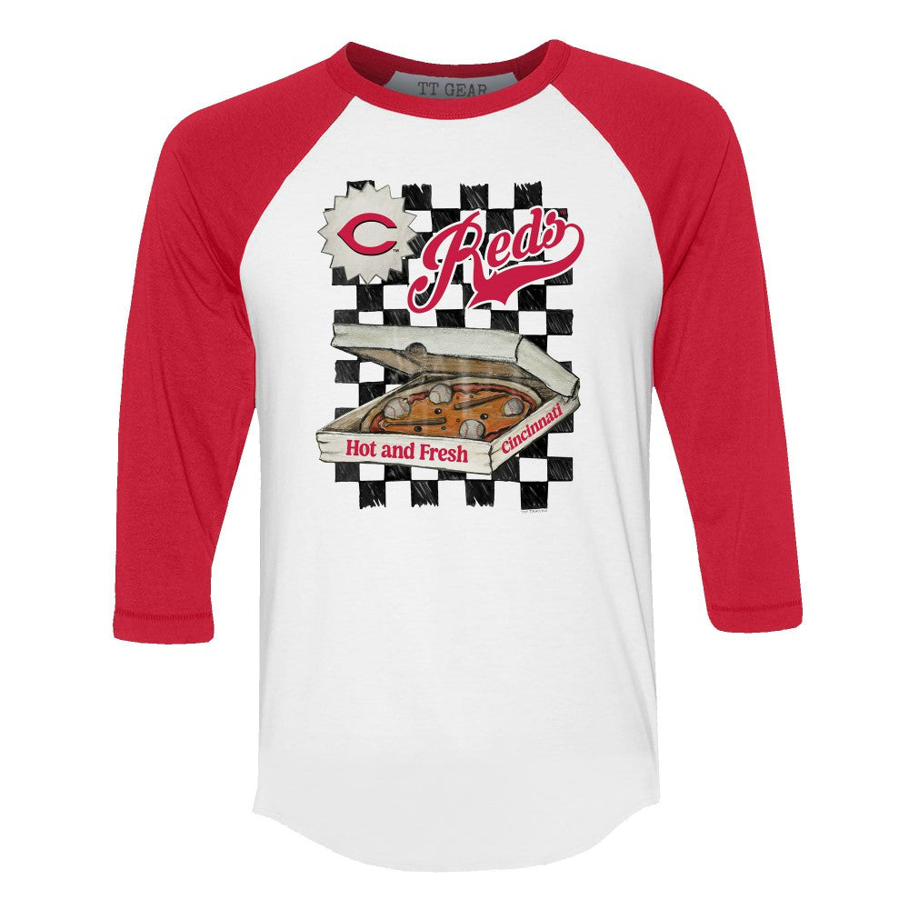 Cincinnati Reds Tiny Turnip Women's Pizza 3/4-Sleeve Raglan Baseball T-Shirt - White/Red T-shirts