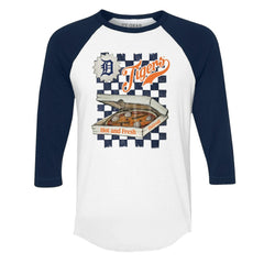 Detroit Tigers Tiny Turnip Women's Pizza 3/4-Sleeve Raglan Baseball T-Shirt - White/Navy T-shirts