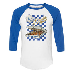 Kansas City Royals Tiny Turnip Women's Pizza 3/4-Sleeve Raglan Baseball T-Shirt - White/Royal T-shirts