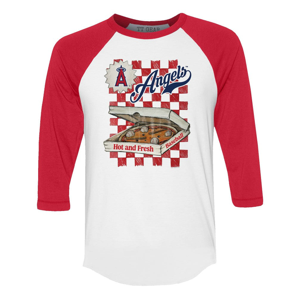 Los Angeles Angels Tiny Turnip Women's Pizza 3/4-Sleeve Raglan Baseball T-Shirt - White/Red T-shirts