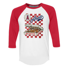 Los Angeles Angels Tiny Turnip Women's Pizza 3/4-Sleeve Raglan Baseball T-Shirt - White/Red T-shirts
