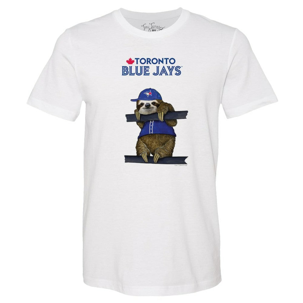 Toronto Blue Jays Tiny Turnip Unisex Sloth T-Shirt - White T-shirts