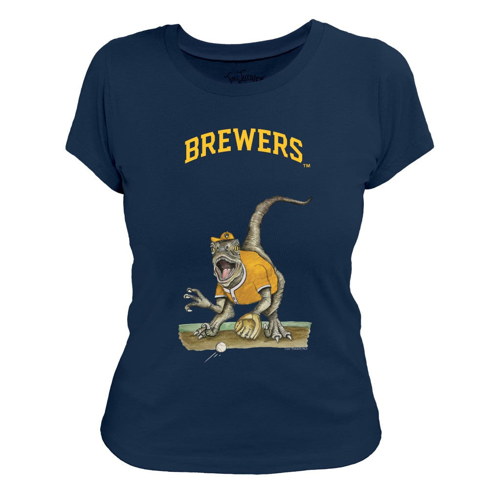 Milwaukee Brewers Tiny Turnip Women's Velociraptor T-Shirt - Navy T-shirts