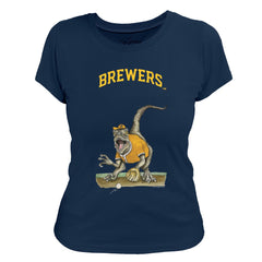 Milwaukee Brewers Tiny Turnip Women's Velociraptor T-Shirt - Navy T-shirts