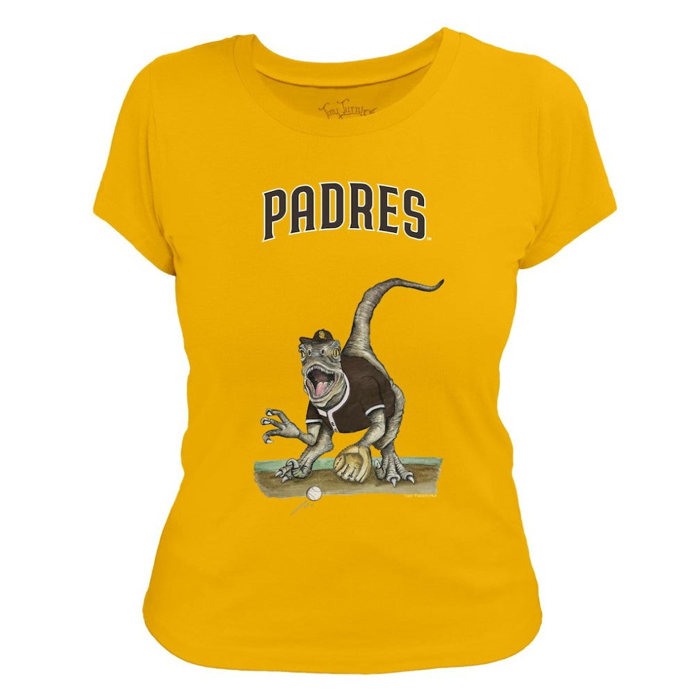 San Diego Padres Tiny Turnip Women's Velociraptor T-Shirt - Gold T-shirts