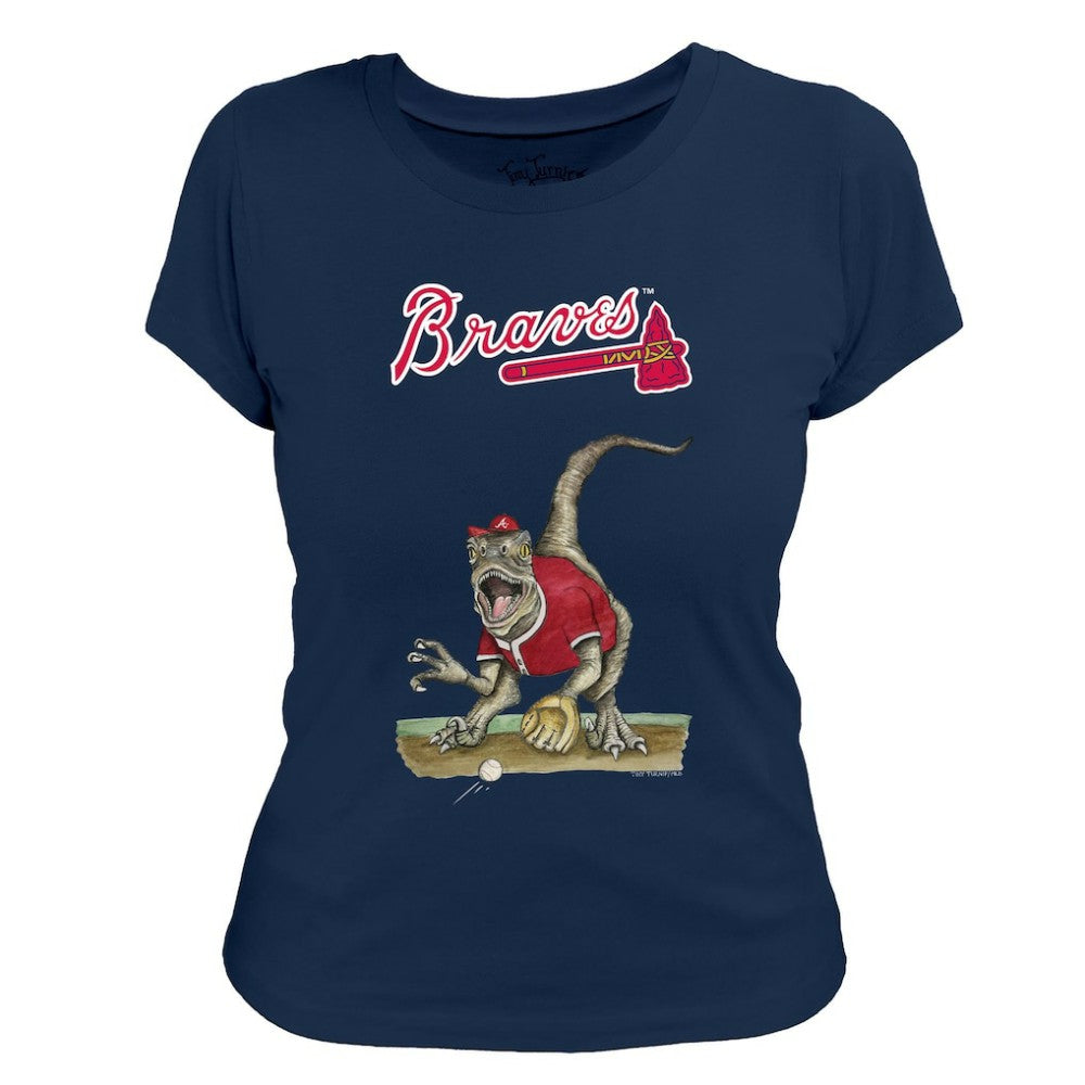 Atlanta Braves Tiny Turnip Women's Velociraptor T-Shirt - Navy T-shirts