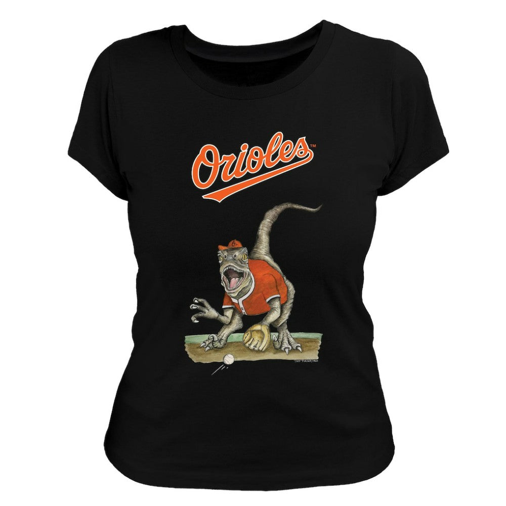Baltimore Orioles Tiny Turnip Women's Velociraptor T-Shirt - Black T-shirts
