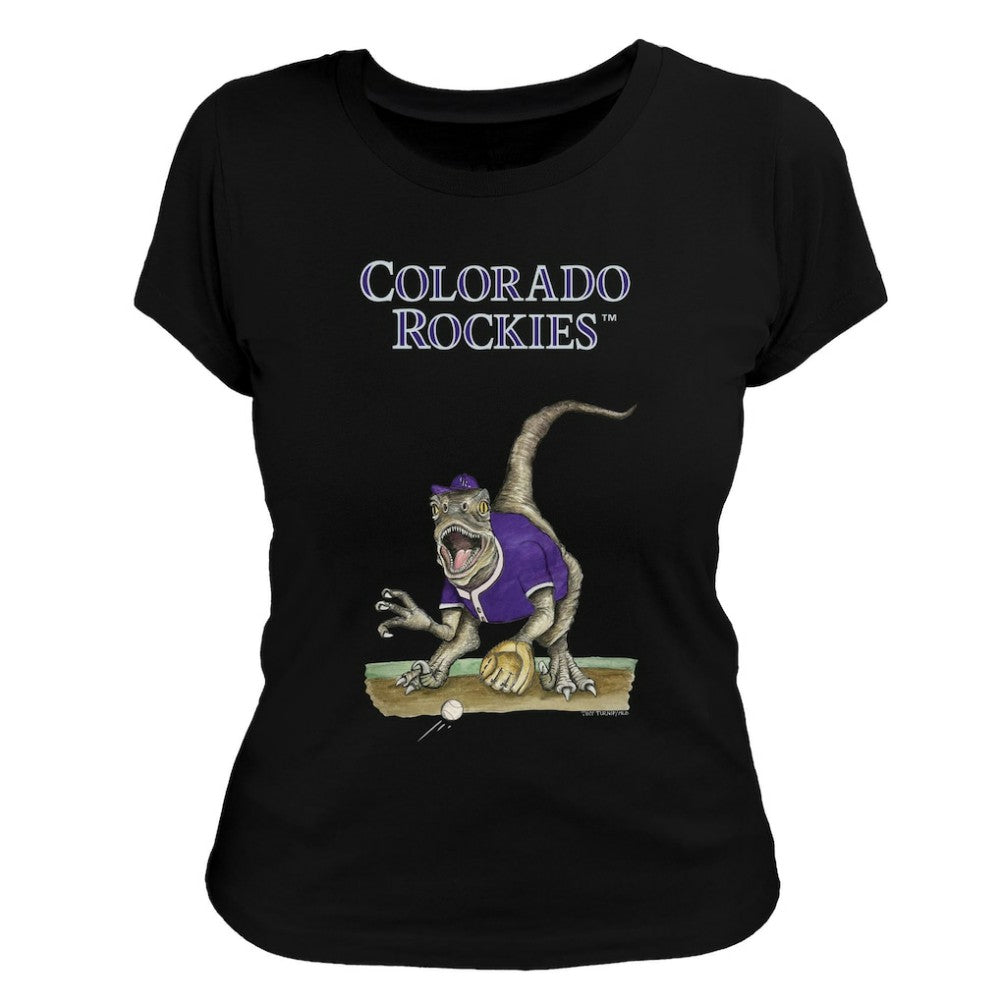 Colorado Rockies Tiny Turnip Women's Velociraptor T-Shirt - Black T-shirts
