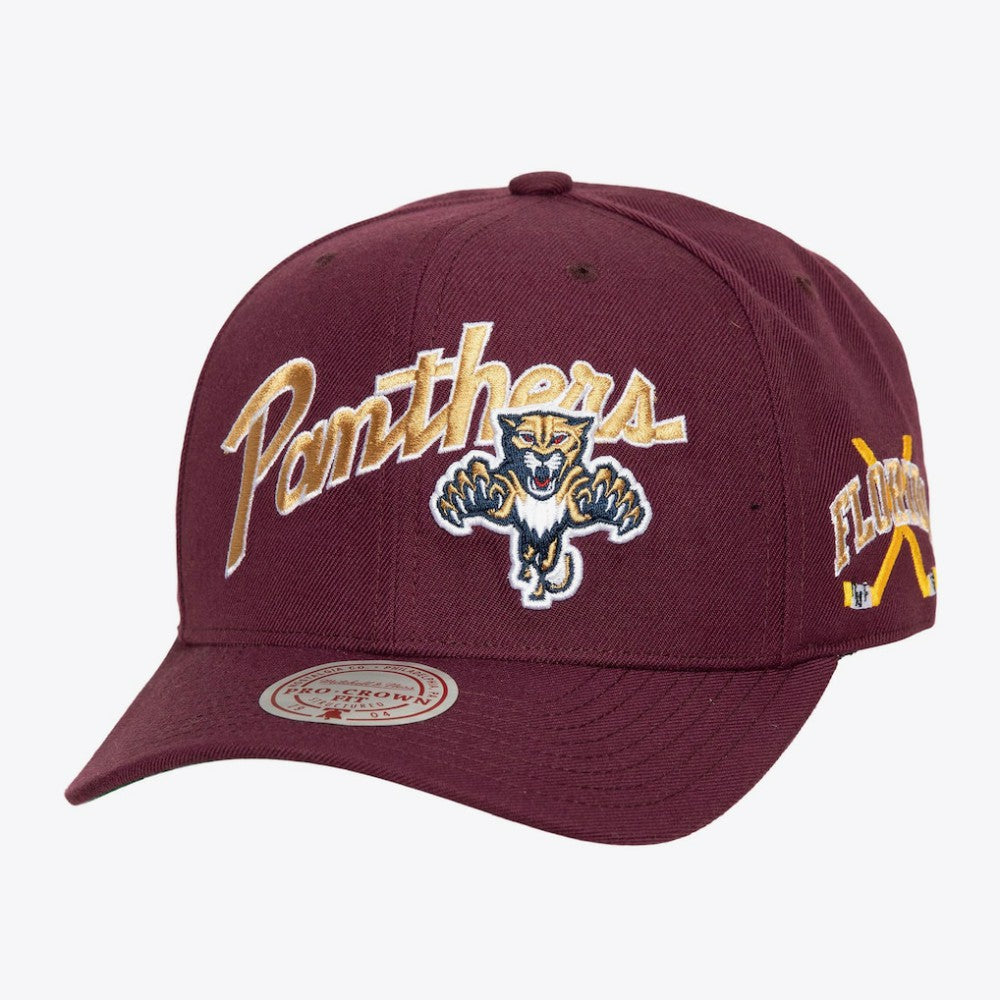 NHL Florida Panthers Mitchell & Ness x Just Don Wave Script Pro Strapback Hat - Maroon