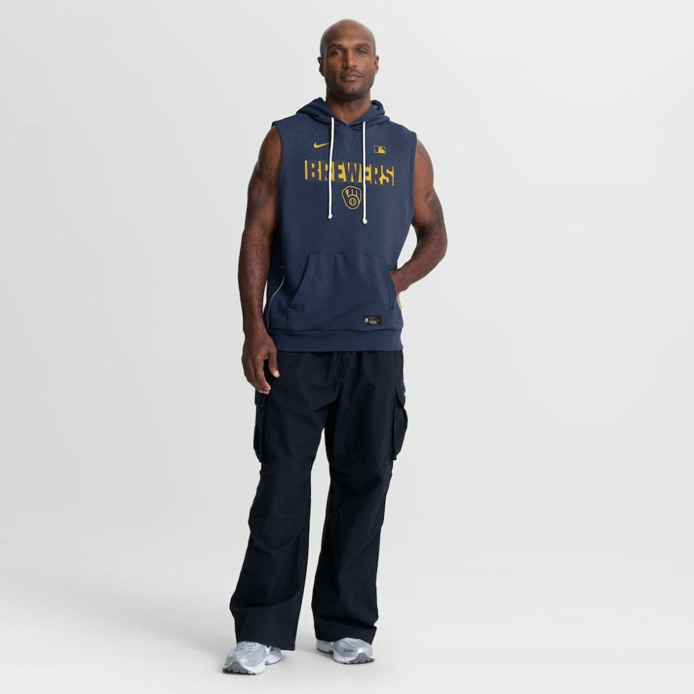 Milwaukee Brewers Nike Authentic Collection Standard Issue Dri-FIT Sleeveless Hoodie - Navy Hoodies