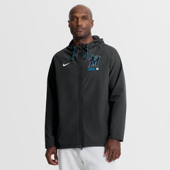 Miami Marlins Nike Authentic Collection Raglan Therma-FIT Full-Zip Hooded Jacket - Black Jackets