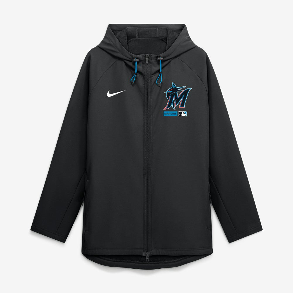 Miami Marlins Nike Authentic Collection Raglan Therma-FIT Full-Zip Hooded Jacket - Black Jackets