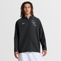 Colorado Rockies Nike Authentic Collection Raglan Therma-FIT Full-Zip Hooded Jacket - Black Jackets