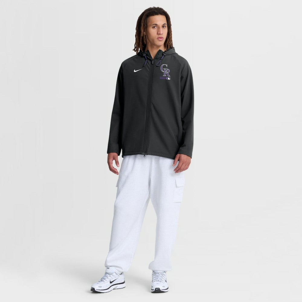 Colorado Rockies Nike Authentic Collection Raglan Therma-FIT Full-Zip Hooded Jacket - Black Jackets