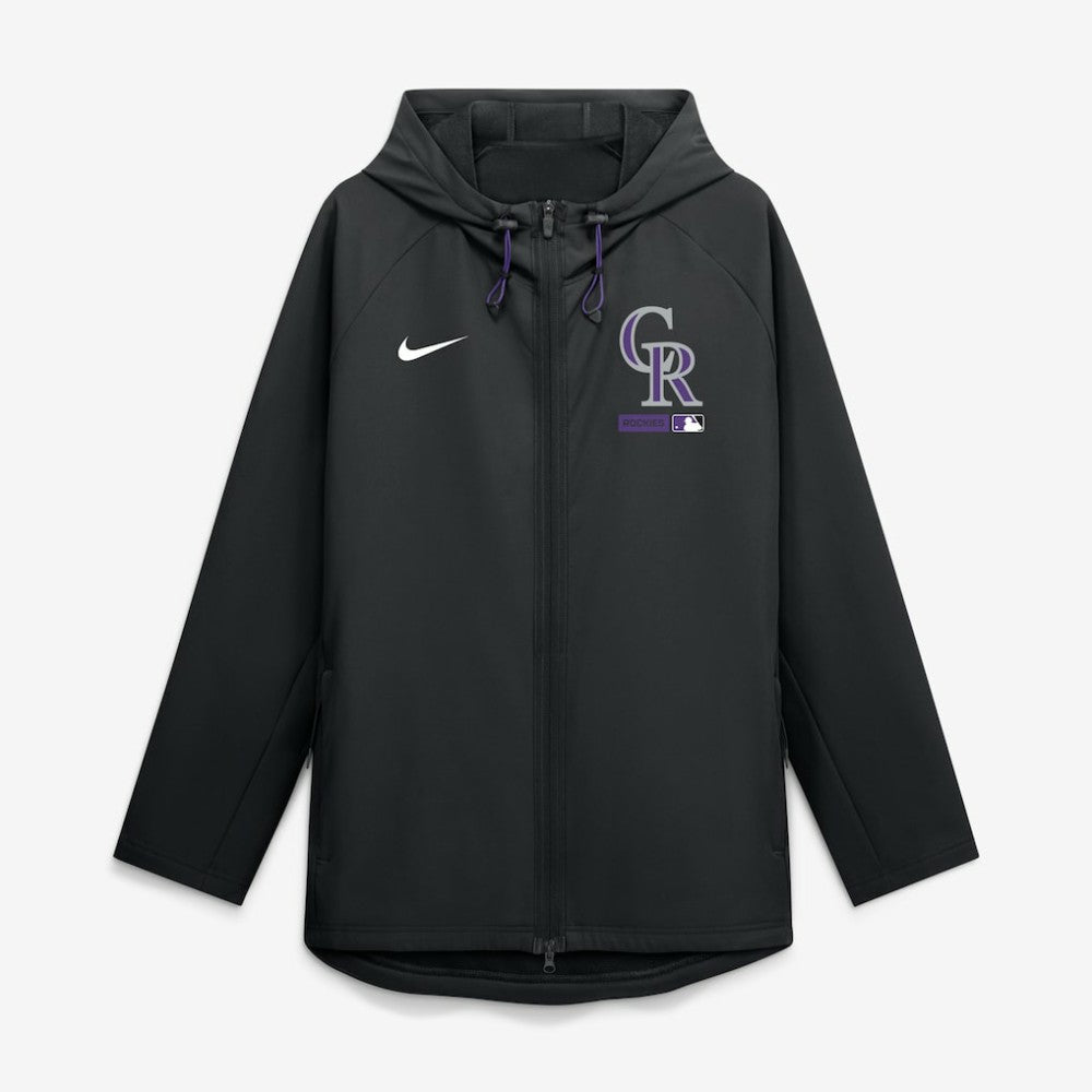 Colorado Rockies Nike Authentic Collection Raglan Therma-FIT Full-Zip Hooded Jacket - Black Jackets