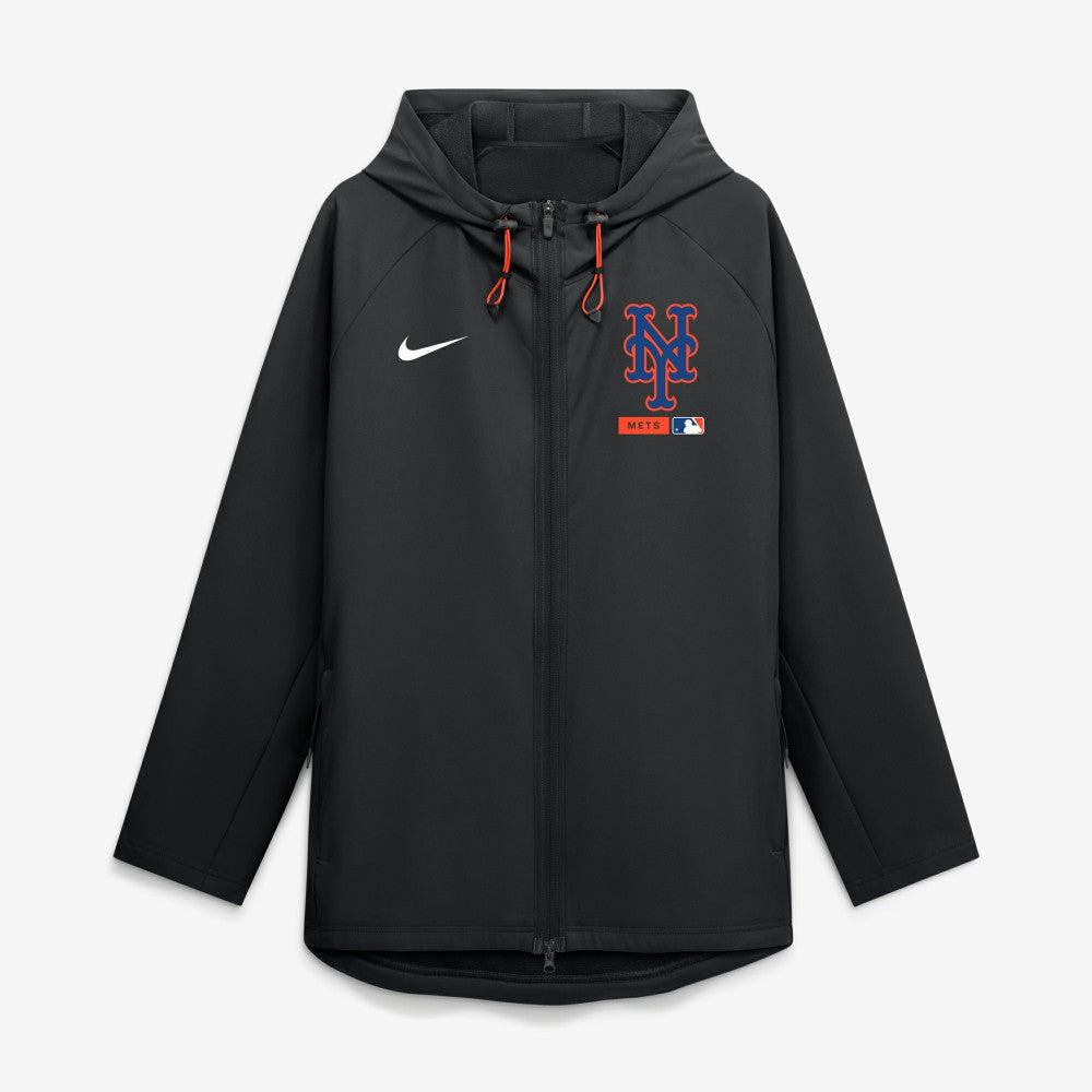New York Mets Nike Authentic Collection Raglan Therma-FIT Full-Zip Hooded Jacket - Black Jackets