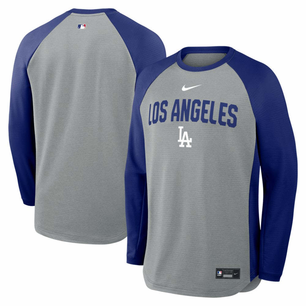 Los Angeles Dodgers Nike Authentic Collection Raglan Dri-FIT Sweatshirt - Heather Charcoal Sweatshirts
