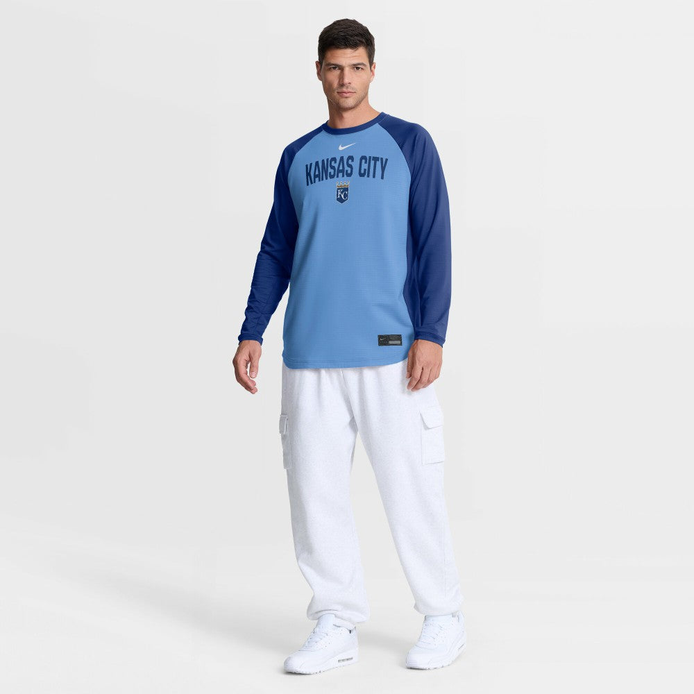 Kansas City Royals Nike Authentic Collection Raglan Dri-FIT Sweatshirt - Light Blue Sweatshirts