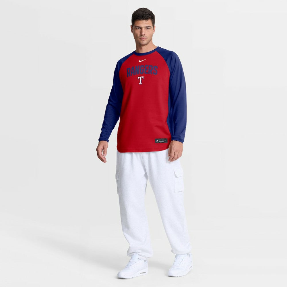 Texas Rangers Nike Authentic Collection Raglan Dri-FIT Sweatshirt - Red Sweatshirts